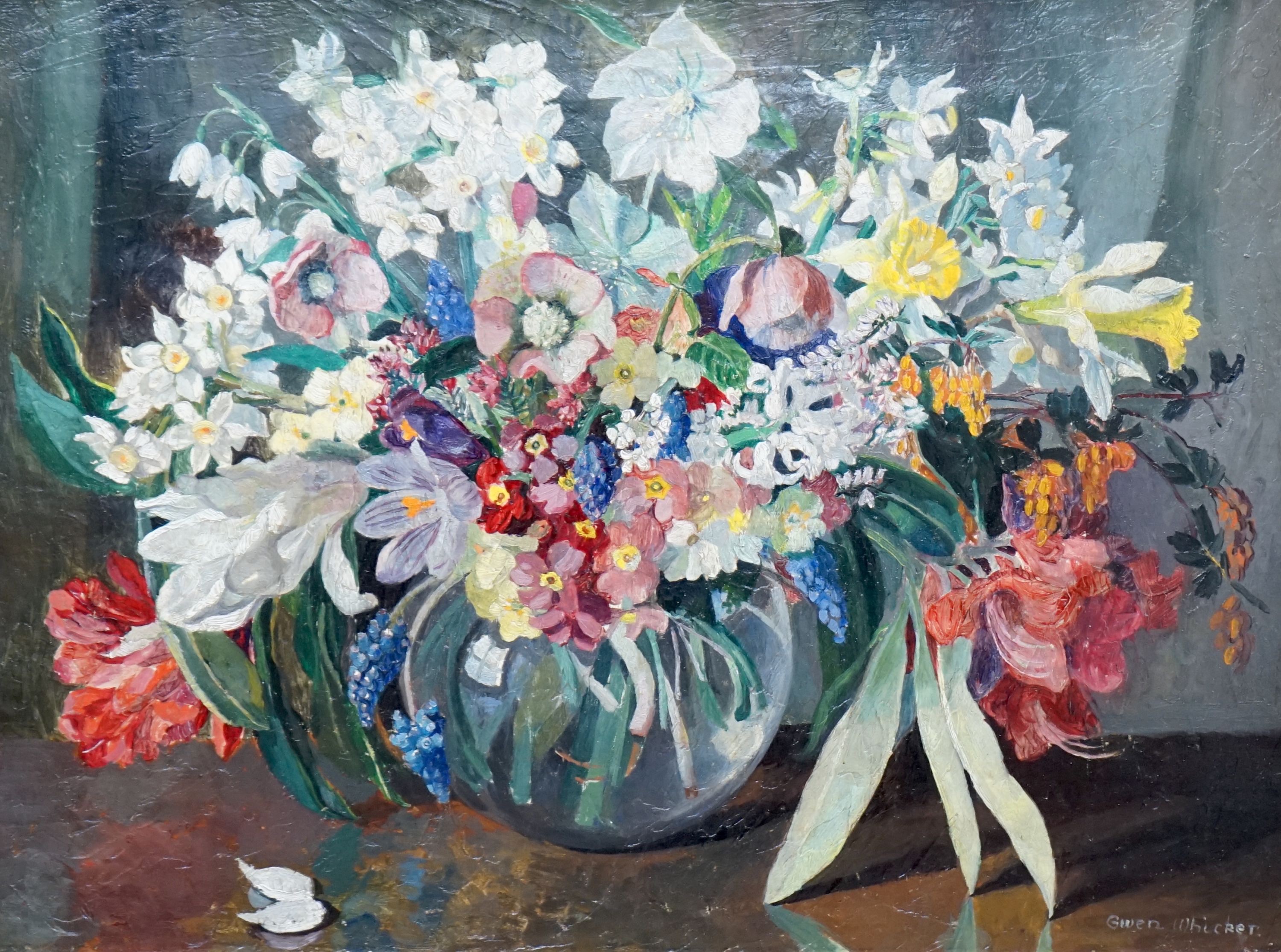 Gwen Whicker (1900-1966), oil on canvas, Spring flowers, signed, 37 x 50cm